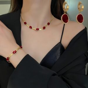 Emerald necklace earrings bracelet মেরুন
